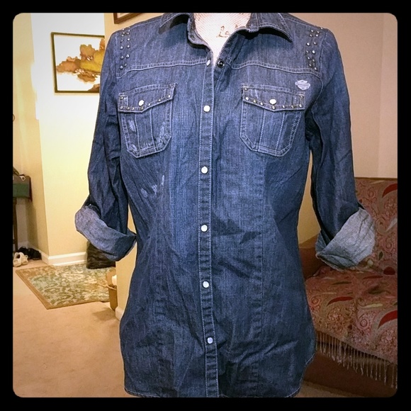harley davidson blue jean shirt